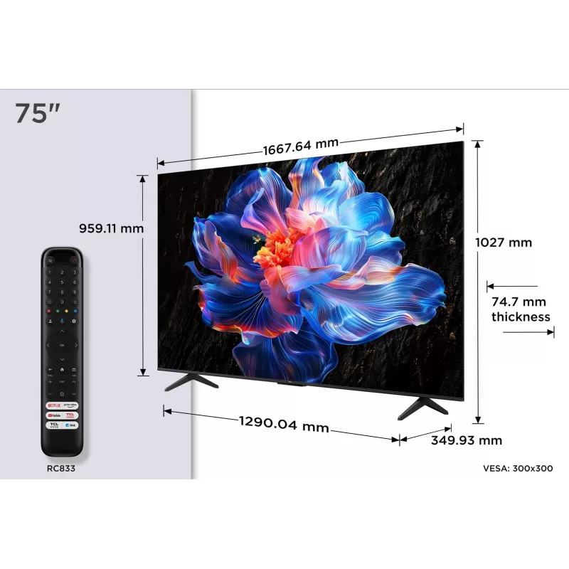 TCL 75P69K TV 190.5 cm (75 cali) 4K Ultra HD Smart TV Wi-Fi Czarny