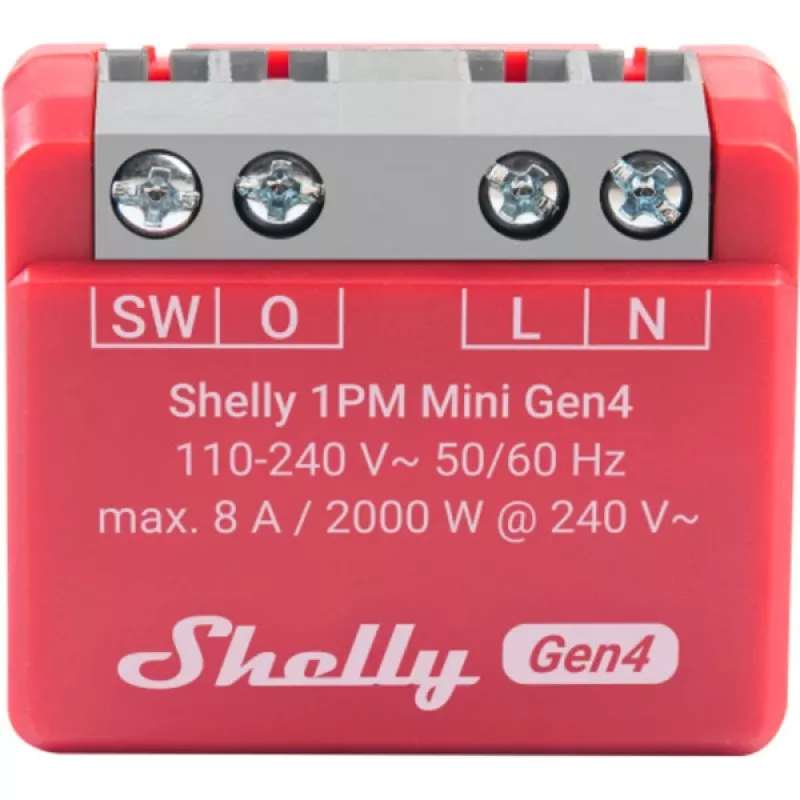 Shelly 1PM Mini Gen4 2-pak — Inteligentny przekaźnik Shelly Wi-Fi z pomiarem mocy, kompaktowa forma modułu/DIN