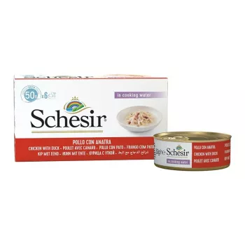 SCHESIR Fileciki z kurczaka z kaczką w bulionie - mokra karma dla kota - 6x50g