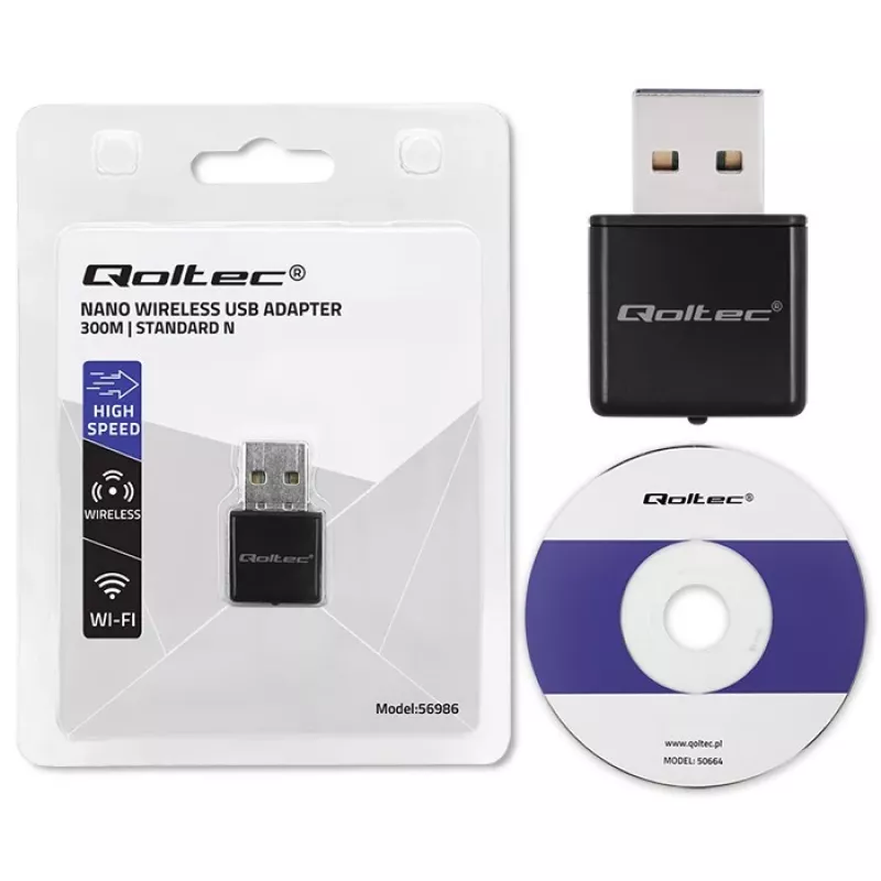 Adapter USB Wi‑Fi QOLTEC NANO 56986 — mini N, USB 2.0, 802.11n