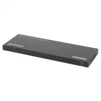 Manhattan 4K@60Hz 8-portowy rozdzielacz HDMI ze skalowaniem w dół, rozdziela jedno wejście HDMI na osiem wyjść HDMI (1x8), 18G, przełącznik EDID do skalowania w dół, czarny