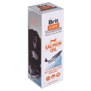Suplement olejowy dla psa Brit Care Salmon Oil 250 g — płynny, bez konserwantów, poprawia stan skóry i sierści