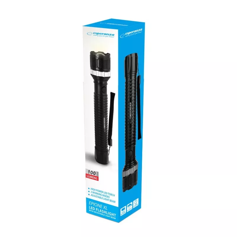 Latarka ręczna ESPERANZA Epione XL LED 1.2W 100 lm 100 m Czarna, bateria R20 (3)