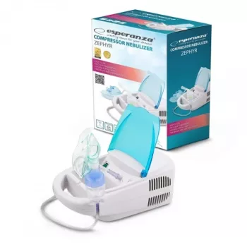 Nebulizator stołowy siateczkowy ESPERANZA ECN002 — nebulizacja 0,4 ml/min, pojemność 10 ml, maski dla dorosłego i dziecka, ustnik, 220 V