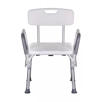 Krzesło prysznicowe ActionMed KP300AM z oparciem i podłokietnikami, polipropylen, regulowana wysokość 43–56 cm, siedzisko 40×33 cm, maks. obciążenie 110 kg