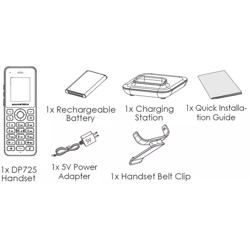 Bezprzewodowa słuchawka IP Grandstream DP725, szara, wyświetlacz TFT 1,8 cala, 20 linii, akumulator Li-Ion 1500 mAh