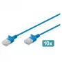 Kabel krosowy CAT6 U-UTP cienki 3 m, niebieski, DIGITUS, 10 szt.