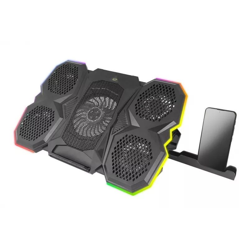 Podkładka chłodząca do laptopa ESPERANZA EGC107 — 3 wentylatory 1200–2600 RPM, 390×255×38 mm, USB PD, RGB, 5 pozycji wysokości, czarna