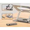 Stojak na laptopa Unitek D1109B01 — aluminiowy regulowany stojak z odłączanym modułem USB‑C HDMI 4K PD 100W, 2x USB‑A, RJ‑45, do 17 cali