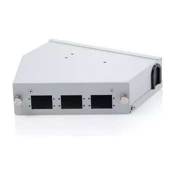 Rozdzielacz światłowodowy do sklejania na szynę DIN DIGITUS DN-96893 — kątowy, 6 SC DX / LC Quad, aluminium, szary