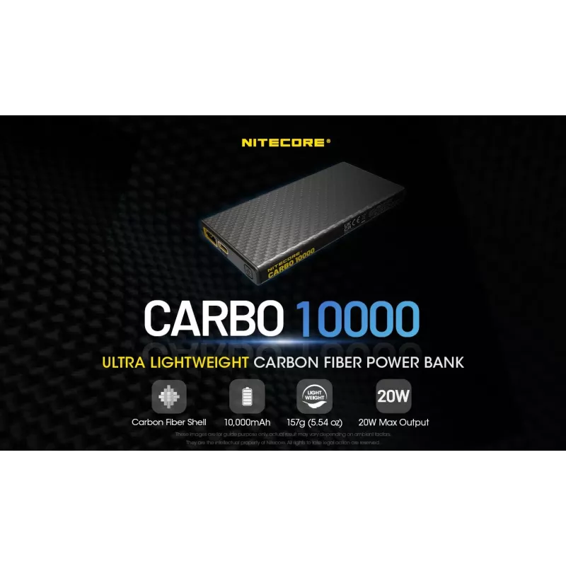 Przenośny powerbank Nitecore CARBO 10000 — litowo-jonowy 10000 mAh, 38 W PD, USB-A + USB-C, szary
