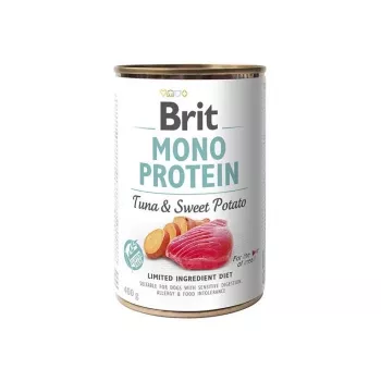 Mokra karma dla psa Brit Mono Protein Tuńczyk z batatem 400 g — pojedyncze białko zwierzęce, pełnoporcjowy posiłek w puszce