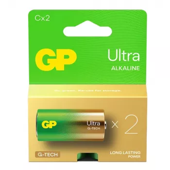 Baterie alkaliczne LR14 /C GP Ultra 2 szt. to standardowe baterie alkaliczne marki GP. Główne cechy to typ baterii, napięcie 1,5 V oraz rozmiar C.