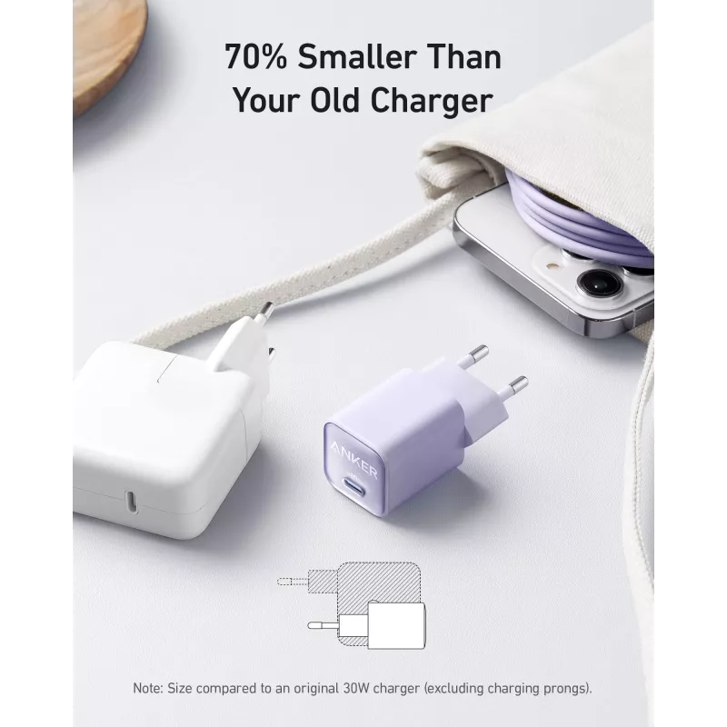 Ładowarka sieciowa Anker 511 Nano 3 — 30 W, 1× USB-C, 100–240 V, czarna
