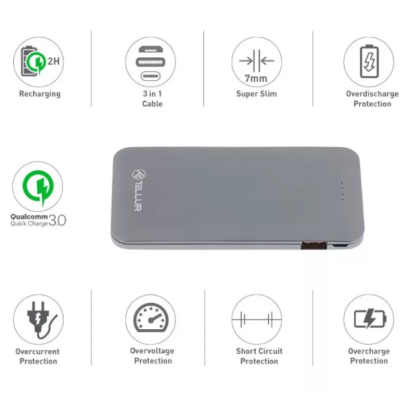Przenośny powerbank Tellur QC 3.0 Fast Charge, 5000mAh