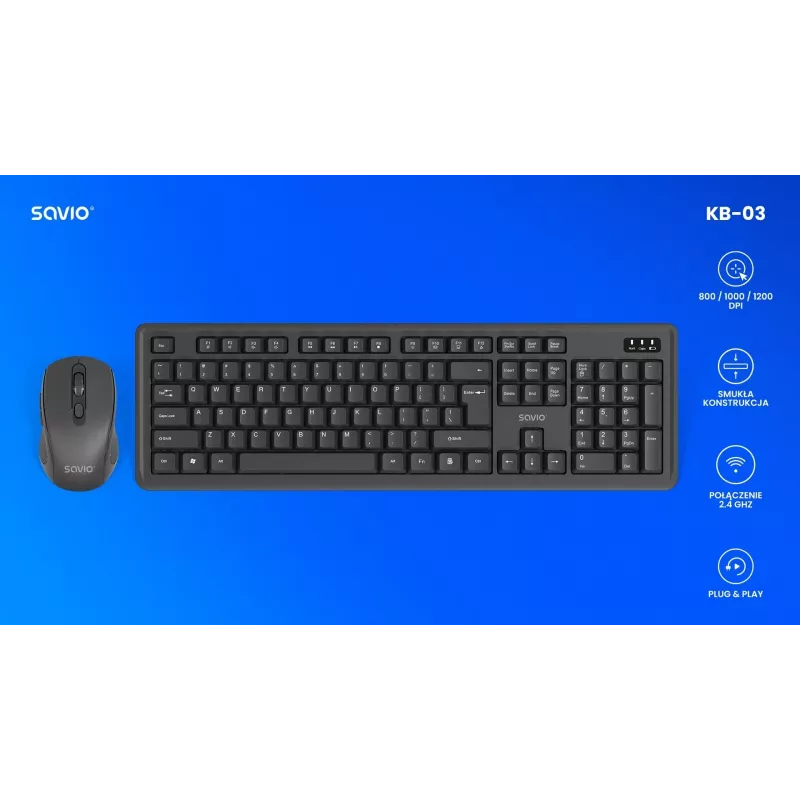 Zestaw klawiatura i mysz Savio KB-03 USB QWERTY US English Czarny do biura i domu