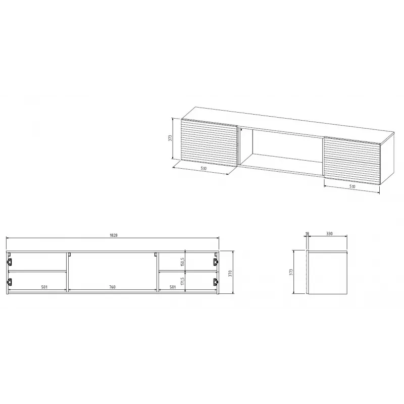 Cama szafka RTV TULA 183x35x37 czarny matowy + czarny kominek