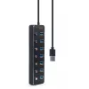 Koncentrator USB Gembird UHB-U3P7P-01, 7-portowy USB 3.2 Gen 1 (Type-A), kabel 0,24 m, czarny