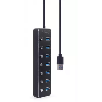 Koncentrator USB Gembird UHB-U3P7P-01, 7-portowy USB 3.2 Gen 1 (Type-A), kabel 0,24 m, czarny