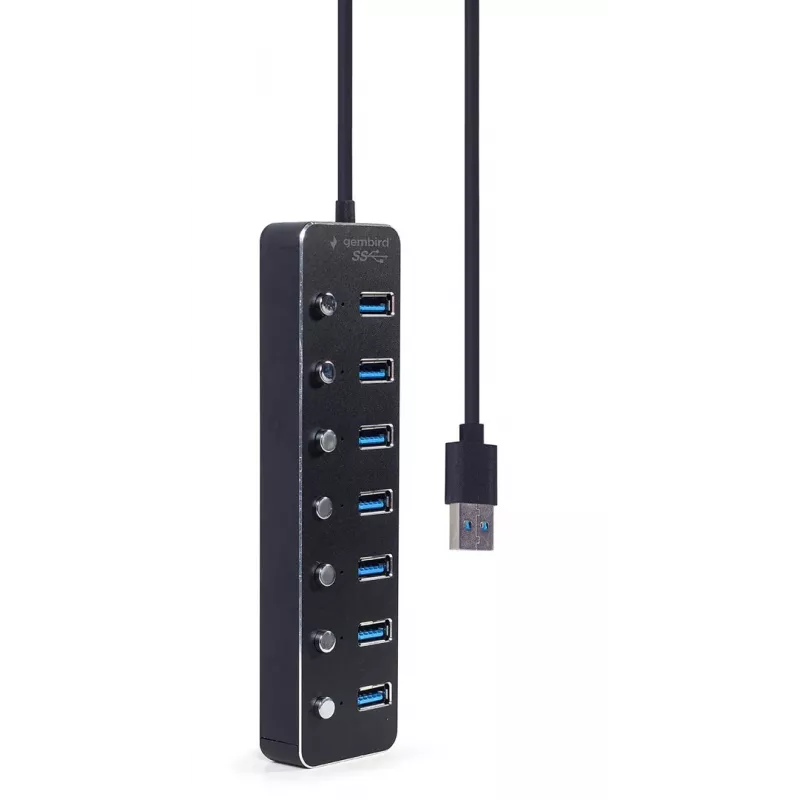 Koncentrator USB Gembird UHB-U3P7P-01, 7-portowy USB 3.2 Gen 1 (Type-A), kabel 0,24 m, czarny
