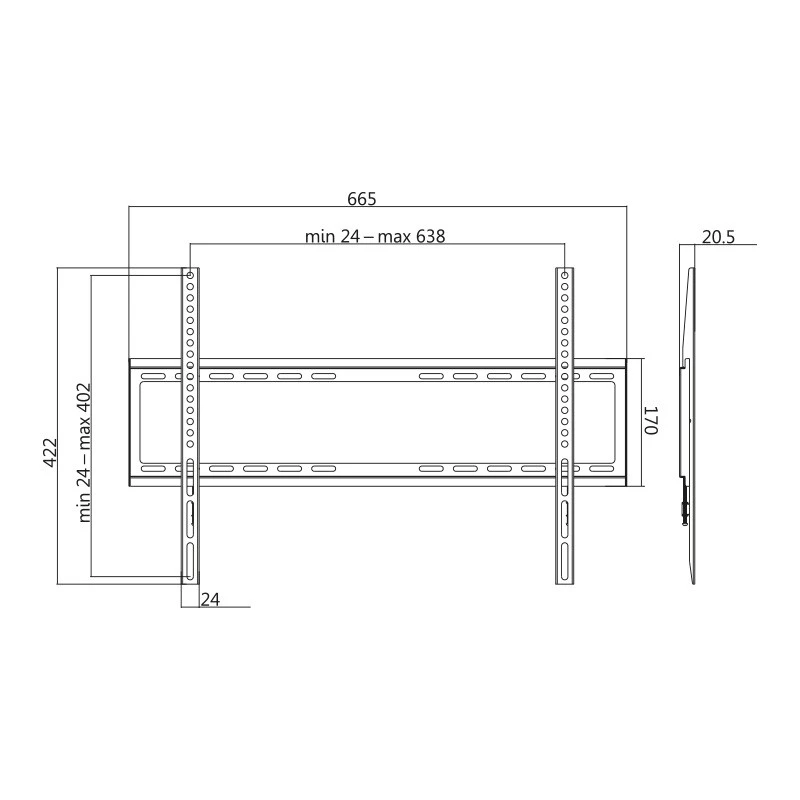Uchwyt TV LogiLink BP0038 177,8 cm (70 cali) Czarny Stal nierdzewna