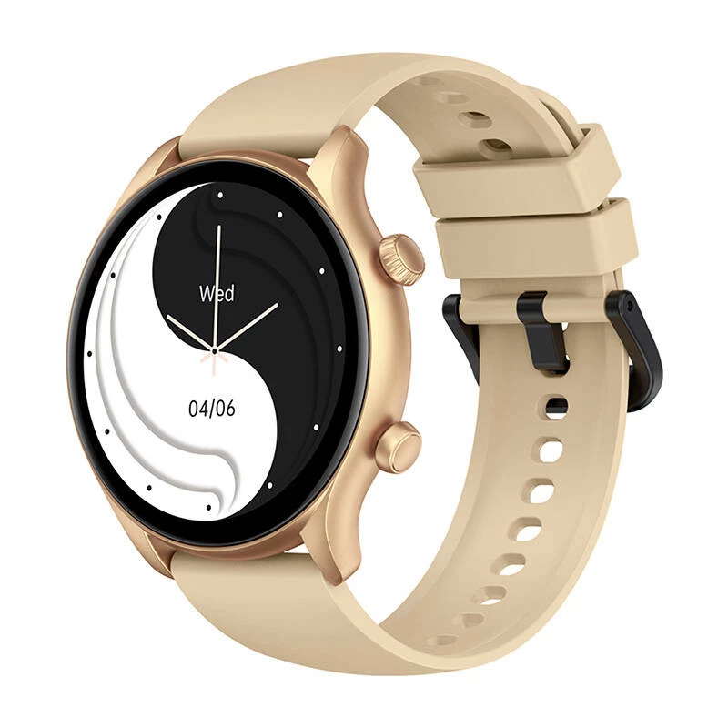 Smartwatch Zeblaze Btalk 3 Plus, okrągły ekran dotykowy IPS 1,39 cala 360×360, 260 mAh, złoty pasek silikonowy