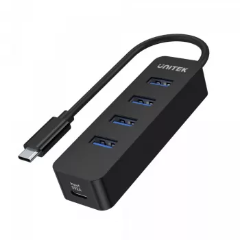 Hub USB Unitek uHUB Q4 — 4-portowy hub USB 3.2 Gen 1 (Type-A), host USB-C, 5 Gbit/s, 10 W, czarny