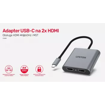 UNITEK ADAPTER USB-C, 2x HDMI, 4K@60HZ, MST, V1404B (V1404B)