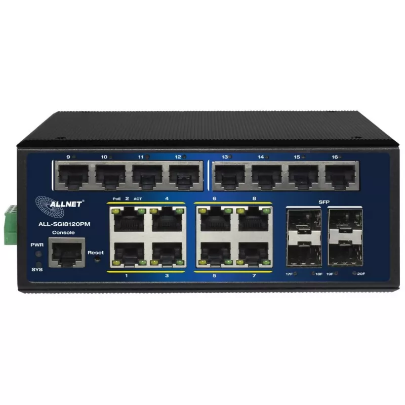 ALLNET ALL-SGI8120PM Przemysłowy przełącznik PoE+ 20+4 portów 10/100/1000 Mbps