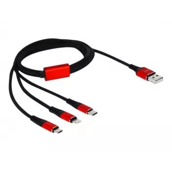DeLOCK - Kabel tylko do ładowania - Lightning / USB - USB (M) na Micro-USB Typ B, Lightning, USB-C (M) - 1,0m - Ekranowany - Czarny (85892)