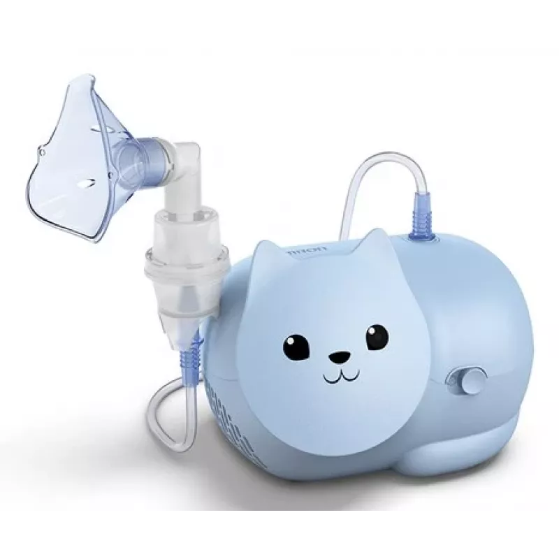 Mesh nebuliser Omron Nami Cat NE-C303K-KDE — tabletop inhaler, 0.35 ml/min, for children and adults, niebieski, W235×D148×H157 mm