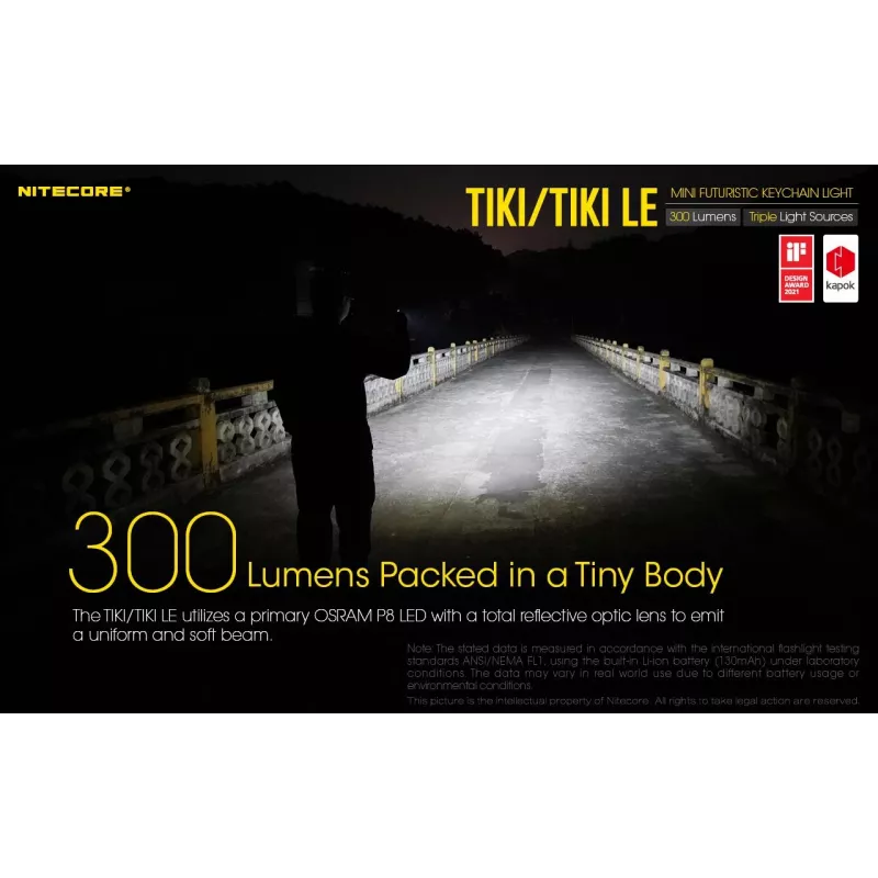 LATARKA RĘCZNA Nitecore TIKI LE — 300 lm, ładowanie przez USB, poliwęglan, IP66, odporna na wstrząsy, 10,5 g, 55 mm, czarna