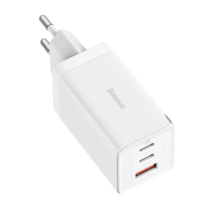 Ładowarka sieciowa Baseus GaN5 Pro 65 W — USB + 2×USB-C (QC3.0, PD3.0) z kablem USB-C 1 m, biała