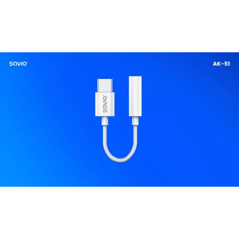 Adapter audio USB Type 3.1 C (M) – Jack 3,5mm (F) Biały SAVIO AK-51