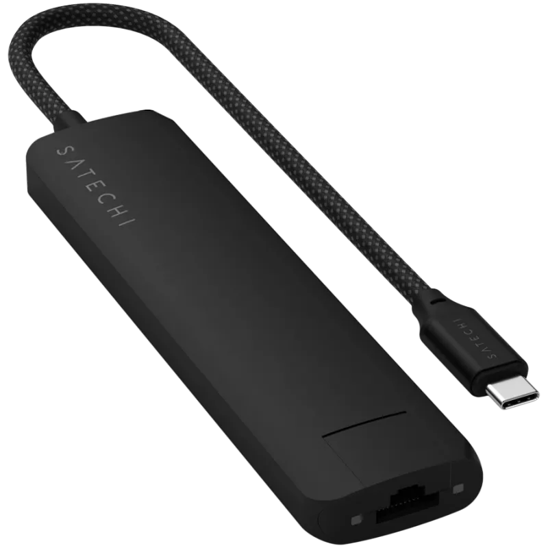 Satechi 7-w-1 USB-C Slim Multiport Adapter Ethernet (USB-C PD, 2x USB-A, HDMI 4K, Ethernet, czytnik kart micro/SD) (Czarny)