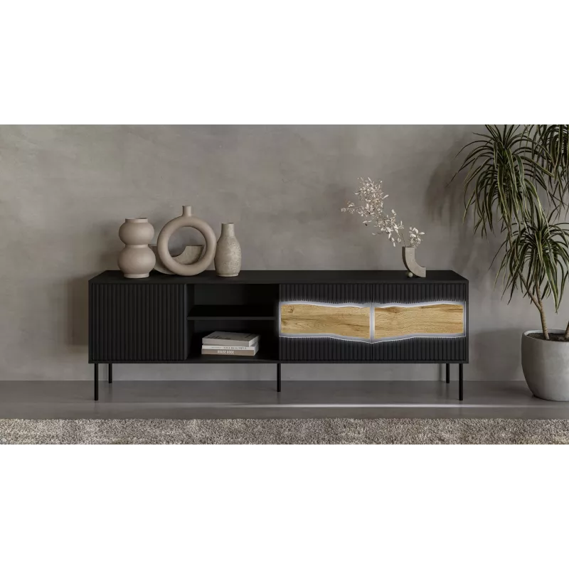 Szafka RTV cama meble INSERTO 3D1W 190x40x62 cm czarna z LED