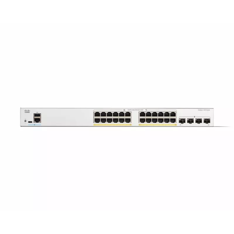 Cisco Catalyst 1200-24FP-4G Smart Switch, 24 porty GE, Full PoE, 4x1GE SFP, Ograniczona ochrona na całe życie (C1200-24FP-4G)