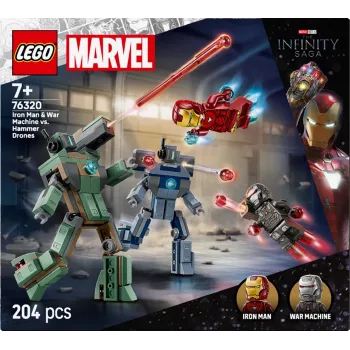 Klocki konstrukcyjne LEGO Marvel Super Heroes Iron Man War Machine zestaw 76320, 204 elementy, 2 minifigurki, 100 mm wysokości