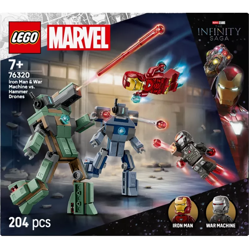 Klocki konstrukcyjne LEGO Marvel Super Heroes Iron Man War Machine zestaw 76320, 204 elementy, 2 minifigurki, 100 mm wysokości