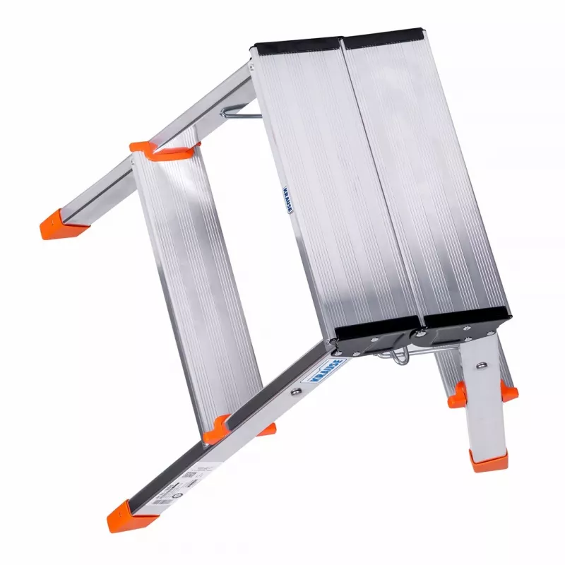 Składana drabinka stopniowa Krause Treppy srebrny 130020 — aluminium, 2 stopnie, udźwig 150 kg, po złożeniu 55×20 cm, waga 2 kg