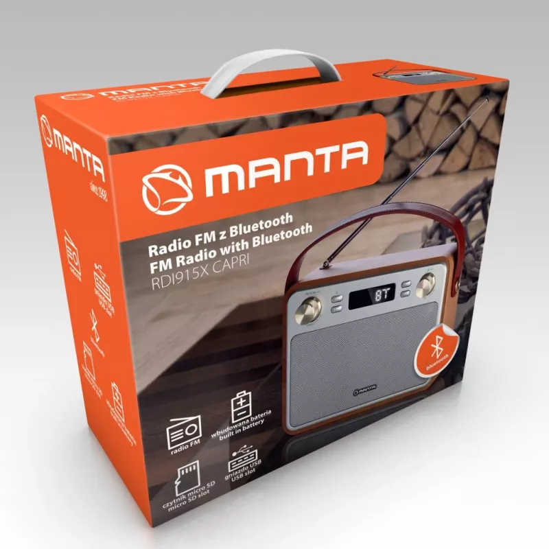 Radio samochodowe MANTA RDI915X — Odbiornik FM z Bluetooth 2.1, USB, microSD, bateria 1200 mAh, moc wyjściowa 10 W