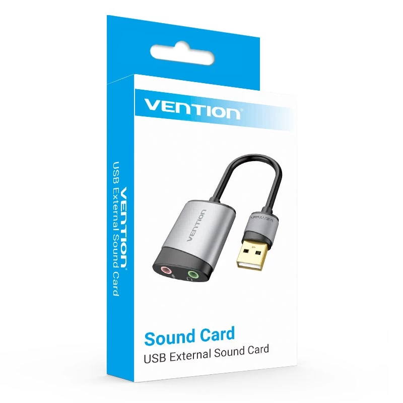 Karta dźwiękowa zewnętrzna USB Vention 0,15M Szary Metalowy Typ