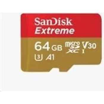 SanDisk Extreme - karta pamięci flash (w zestawie adapter microSDXC na SD) - 64 GB - A2 / klasa wideo V30 / UHS-I U3 / klasa 10 - microSDXC UHS-I (SDSQXA2-064G-GN6AA)