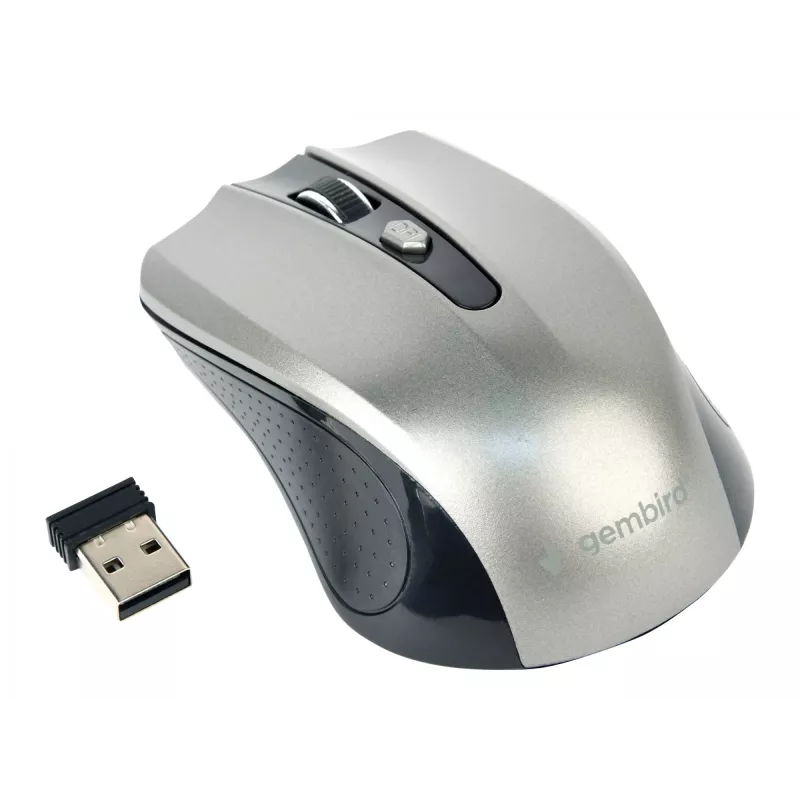 Mysz bezprzewodowa GEMBIRD MUSW-4B-04-BG — praworęczna, optyczna 1600 DPI, 4 przyciski, RF Wireless, czarno-szara