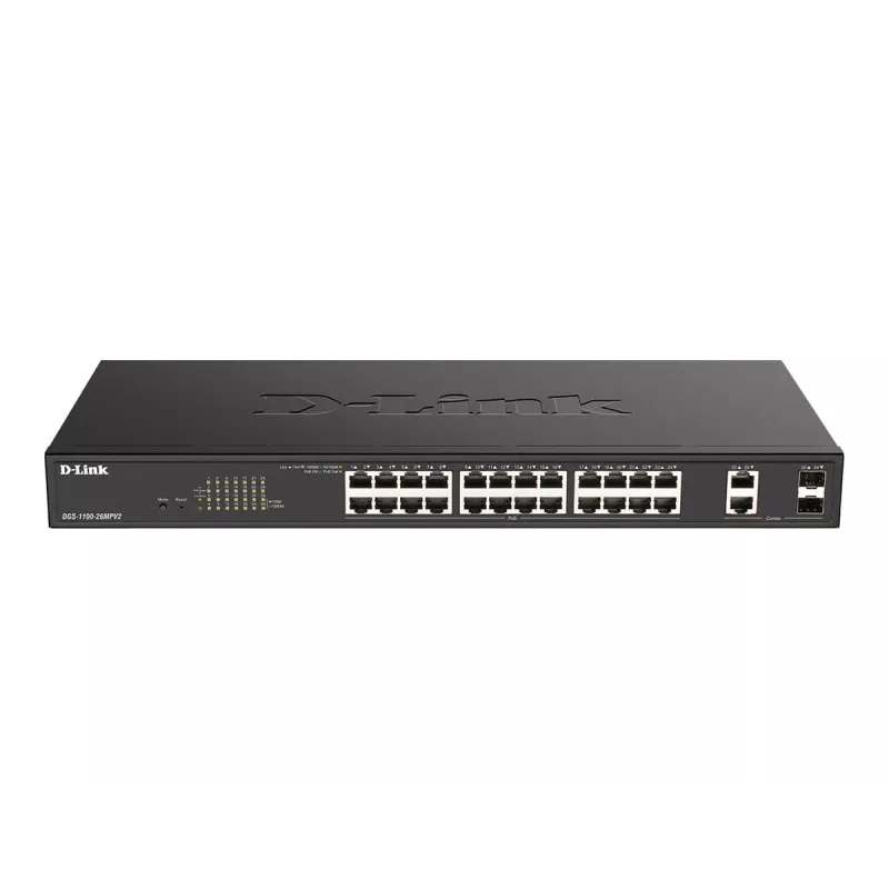 Przełącznik sieciowy D-Link DGS-1100-26MPV2/E zarządzalny L2 Gigabit Ethernet (10/100/1000) z zasilaniem przez Ethernet (PoE), czarny