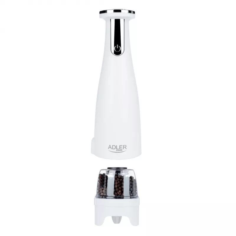 Zestaw młynków do soli i pieprzu Adler AD 4449W Steel biały, ceramiczny żarna, 150 ml, ładowanie USB-C