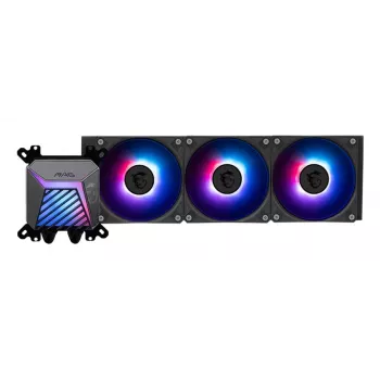 Zestaw chłodzenia cieczą All-in-one MSI MAG Coreliquid A15 360 — 3x wentylatory 120 mm, radiator 394 x 120 x 27 mm, pompa 5V, RGB, obsługuje LGA 1851