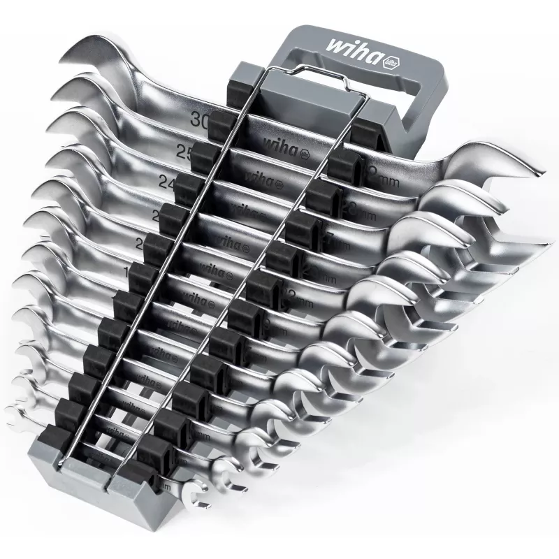 Zestaw kluczy płaskich dwustronnych Wiha 44753 — 12 sztuk, rozmiary SW 6–32 mm
