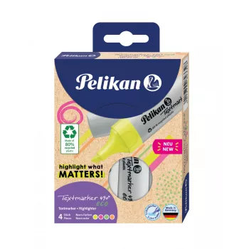 Marker Pelikan Textmarker 490 eco 4 szt. Ścięta końcówka Zielony Pomarańczowy Różowy Żółty