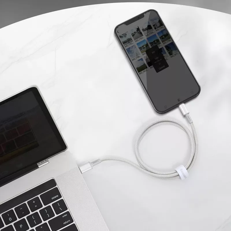 Przewód Baseus High Density Braided USB-C na Lightning, 20W, PD, 2m (biały)